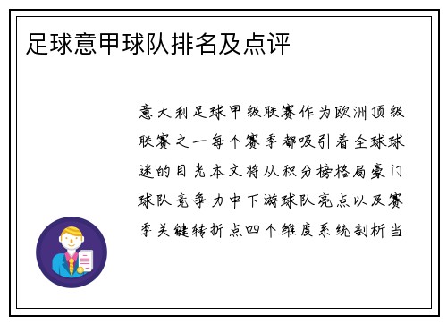 足球意甲球队排名及点评