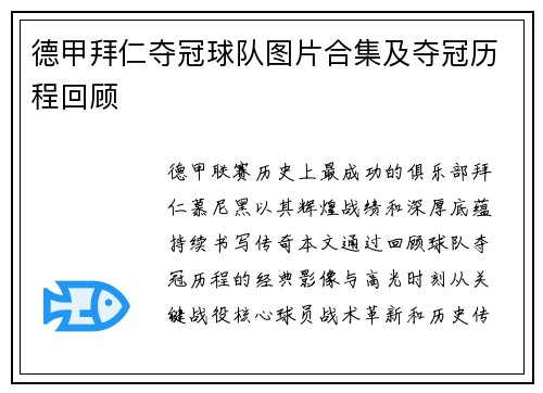 德甲拜仁夺冠球队图片合集及夺冠历程回顾